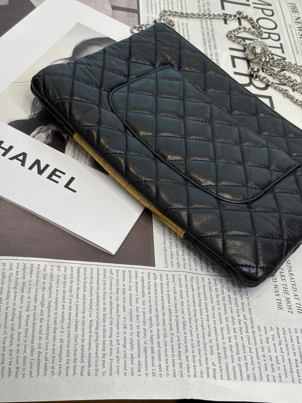 CHANEL 2.55 Black Gold Colorblock Chain Clutch Crossbody Bag For Women