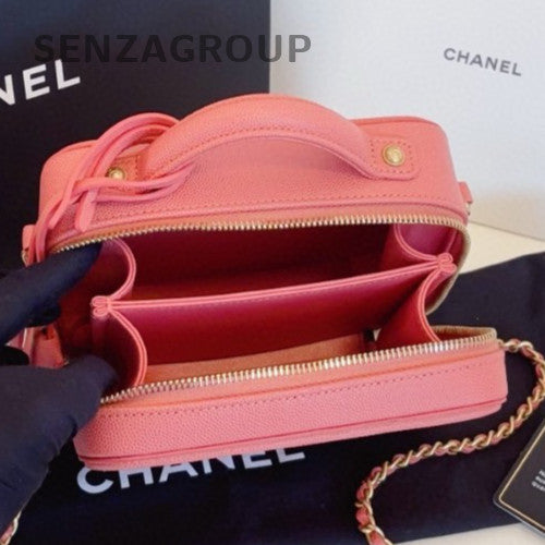 Chanel Vanity Case PM Chain Shoulder Bag Crossbody Pink Gold Diamond Women