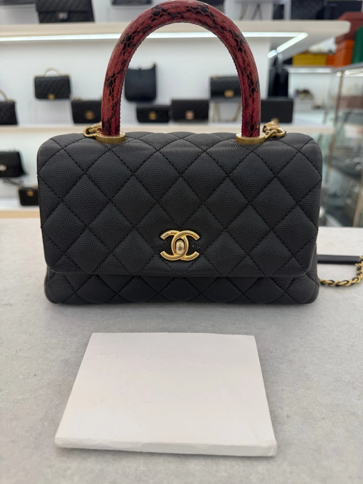CHANEL Black Calfskin COCO Handle Shoulder Bag For Women