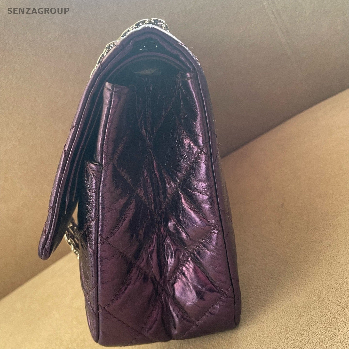 Chanel Diamond GM Chain Shoulder Bag Purple Silver Used Women Classic Designer