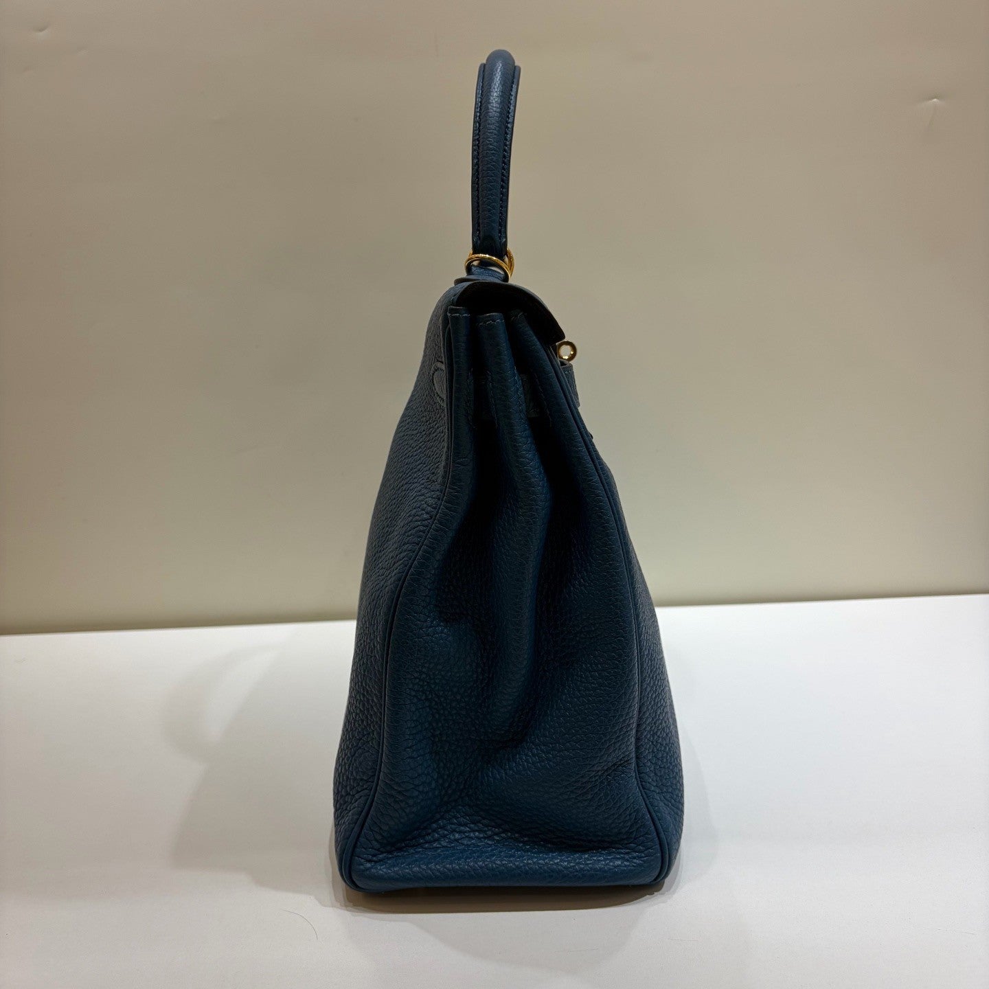 Hermes Kelly35 Top Handle Shoulder Bag Crossbody Blue Gold Women Classic Fashion