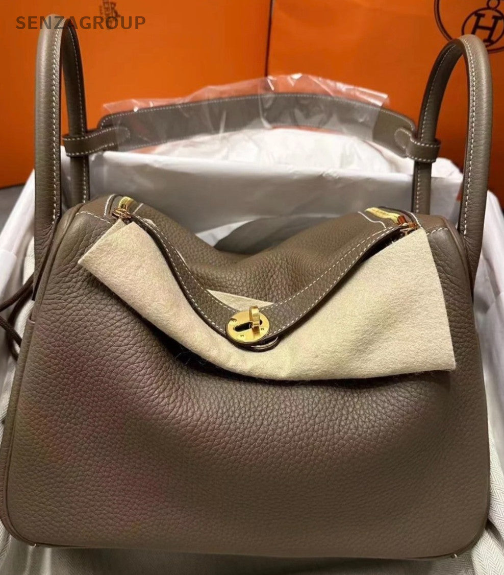 Hermes Lindy30 Handbag Shoulder Bag Gray Gold Used Women Classic Designer