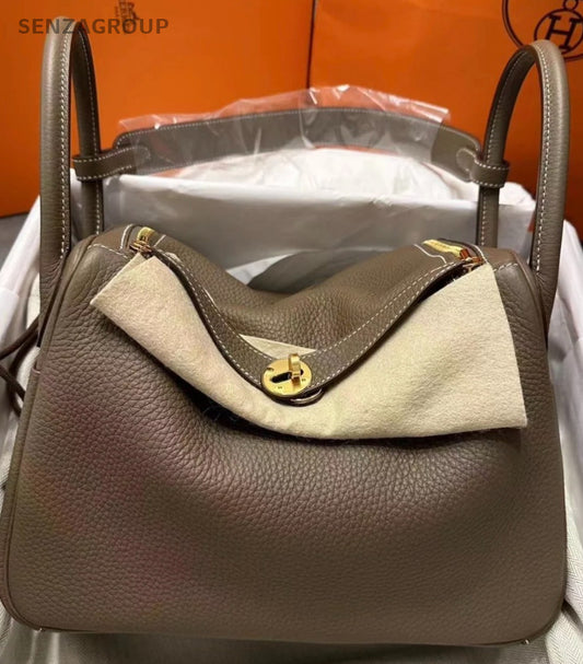 Hermes Lindy30 Handbag Shoulder Bag Gray Gold Used Women Classic Designer
