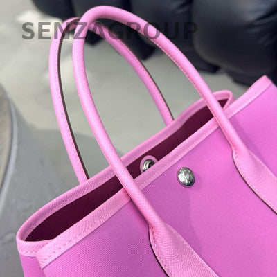 Hermès Garden Party 30 Tote Bag Canvas Leather Pink Silver Hardware