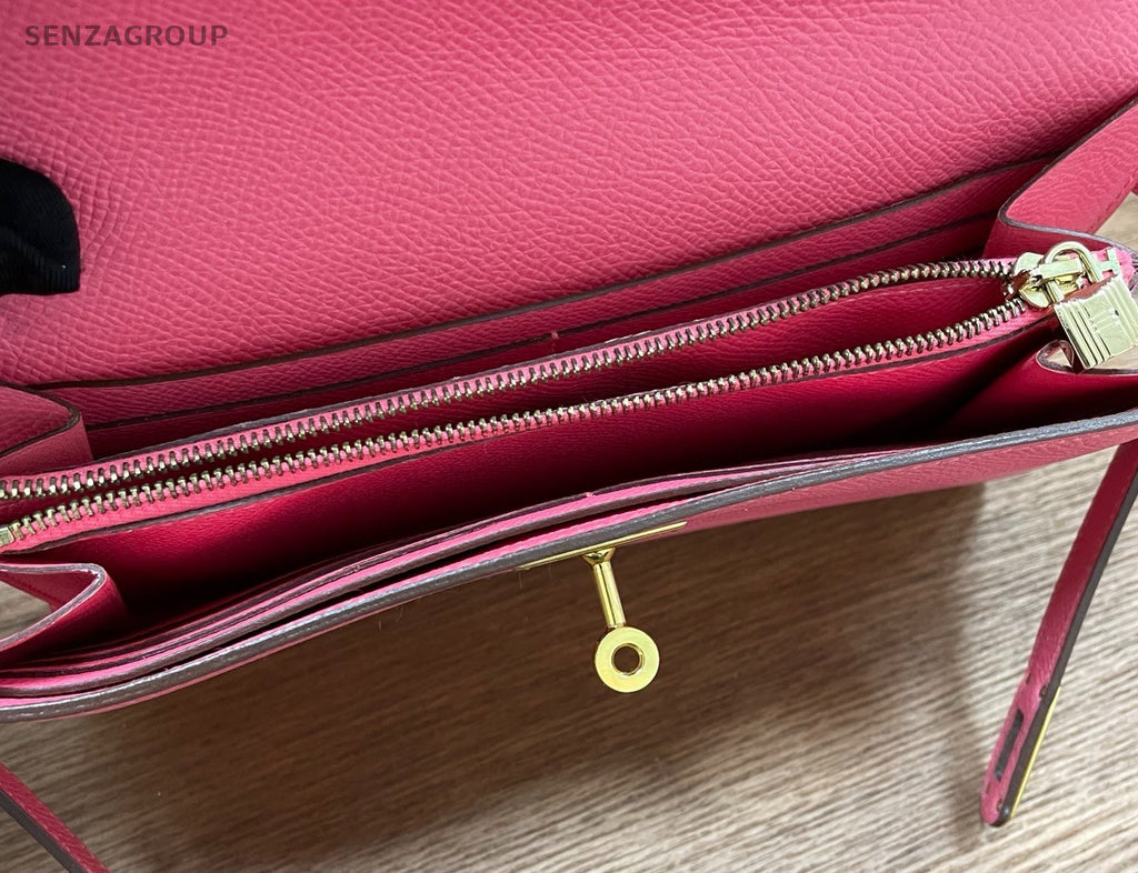 Hermes Kelly Long Wallet Epsom Pink Gold Women Classic Fashion