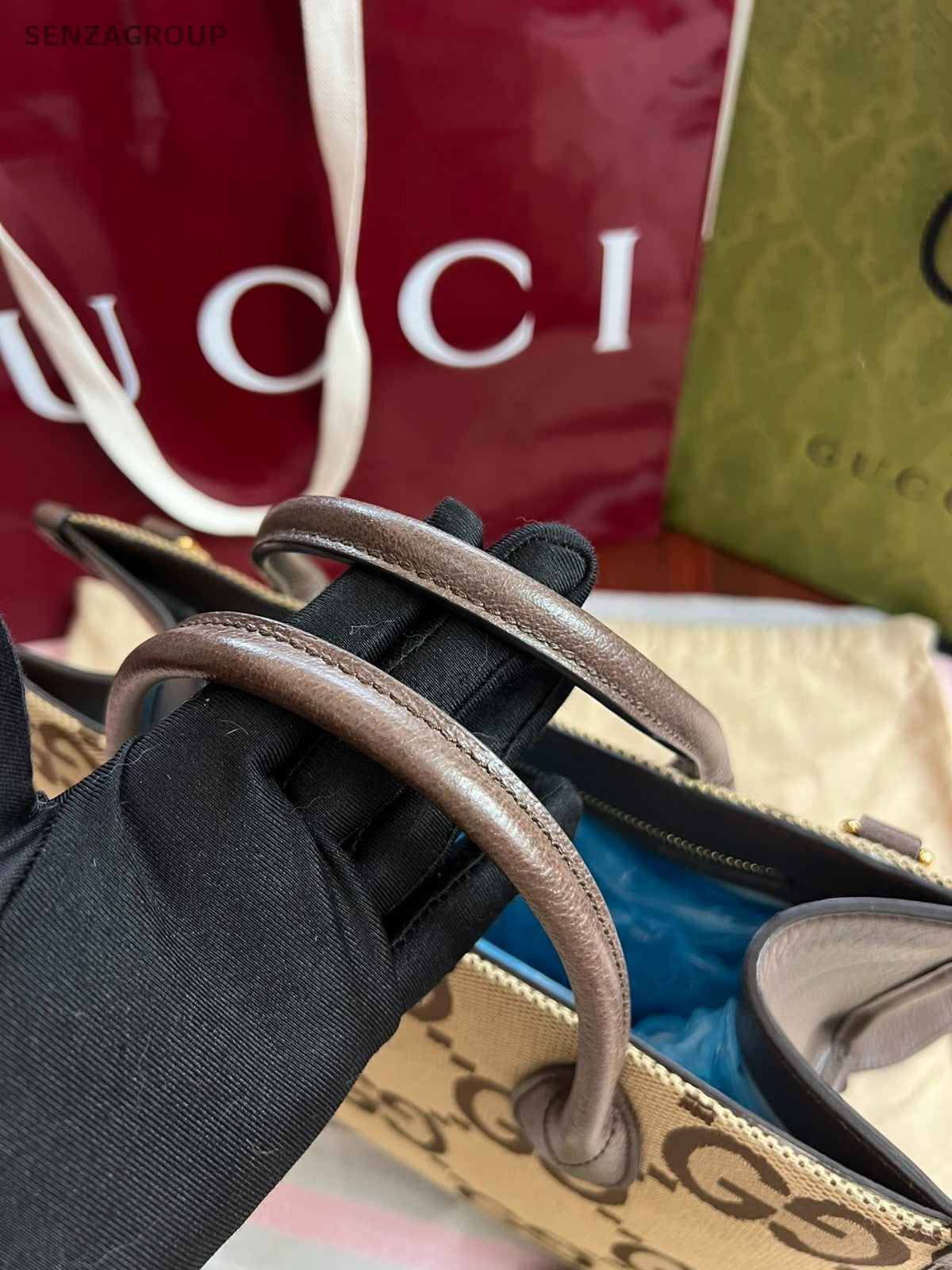 GUCCI GG Logo Tote Top Handle Canvas Shoulder Handbag Brown Classic
