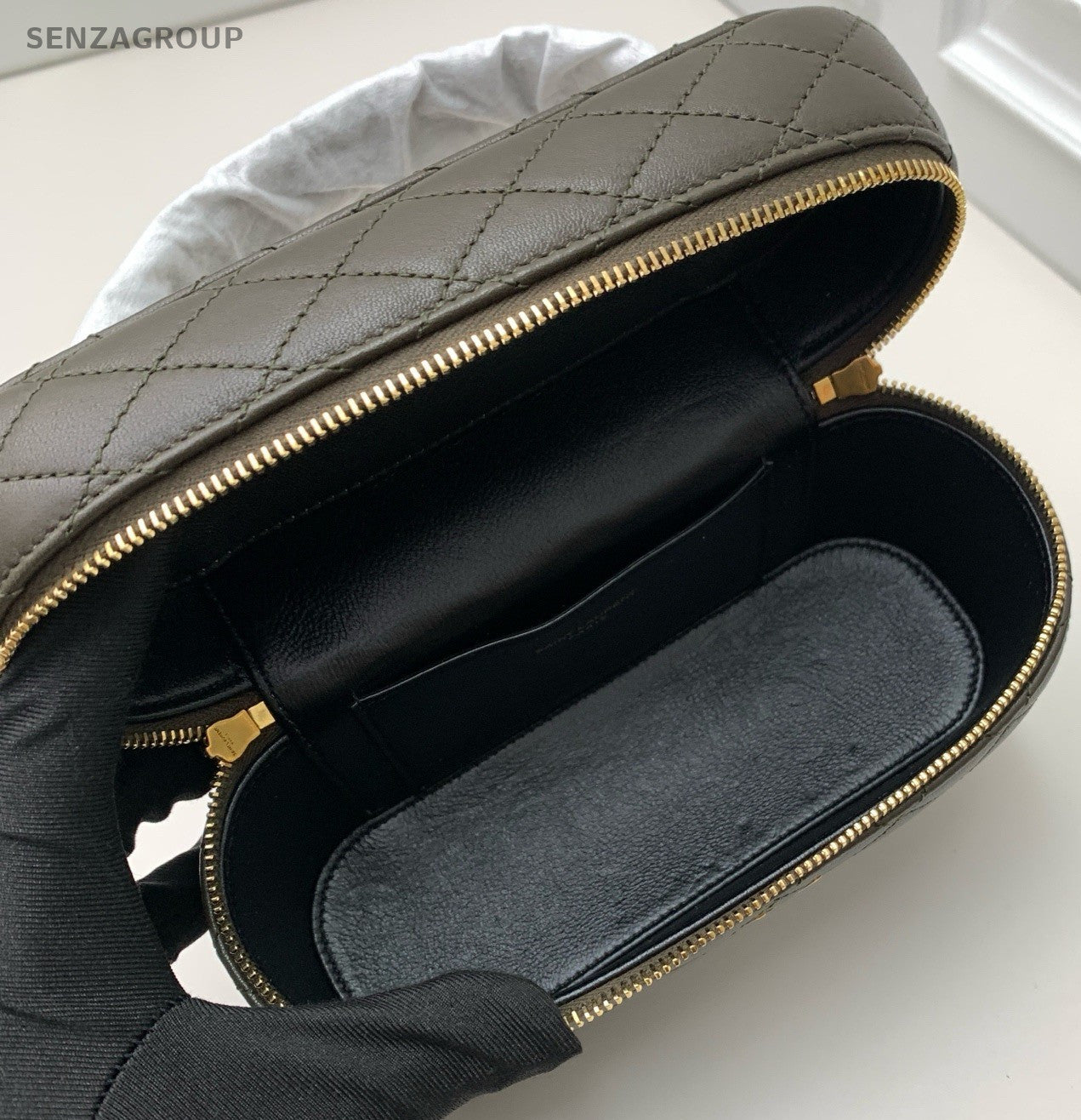 Saint Laurent Gaby Mini Lambskin Top Handle Bag Crossbody Green Gold Women