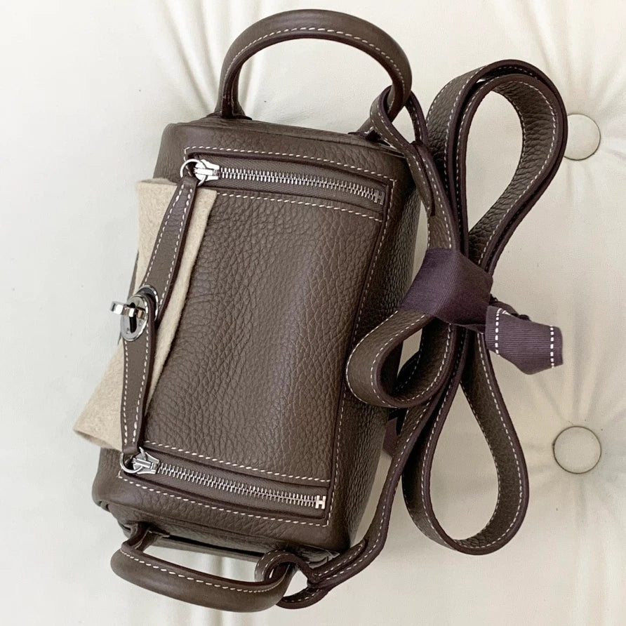 Hermes Lindy Mini Calfskin Top Handle Shoulder Crossbody Bag Gray Silver Women S