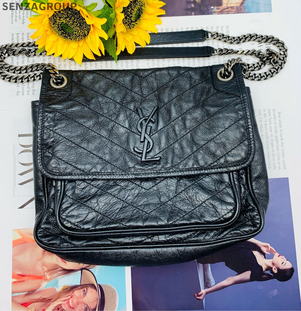 Saint Laurent YSL Niki Medium Black Silver Chain Shoulder Bag Classic