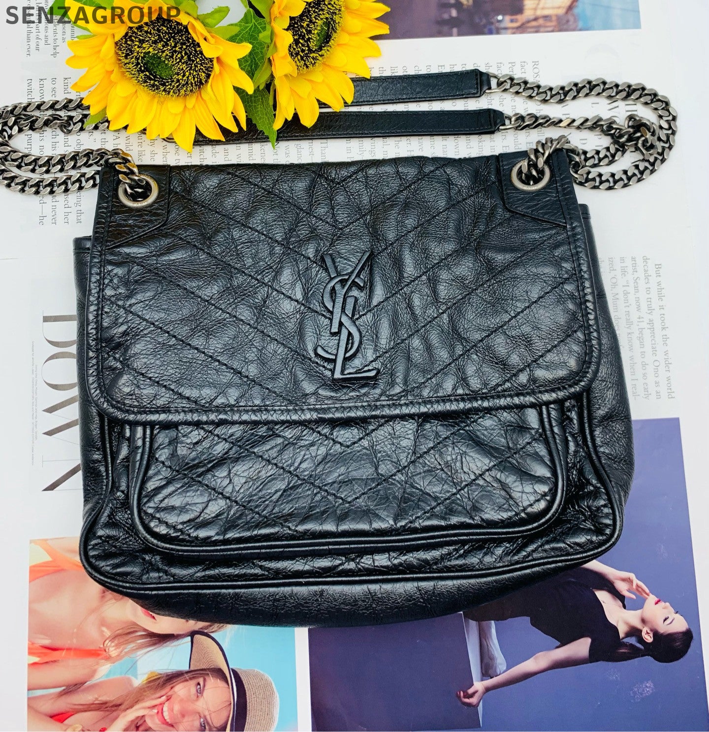 Saint Laurent YSL Niki Medium Black Silver Chain Shoulder Bag Classic