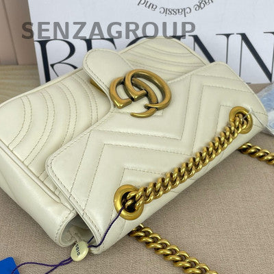 Gucci GG Marmont 22 White Gold Chain Shoulder Crossbody Bag Women Classic