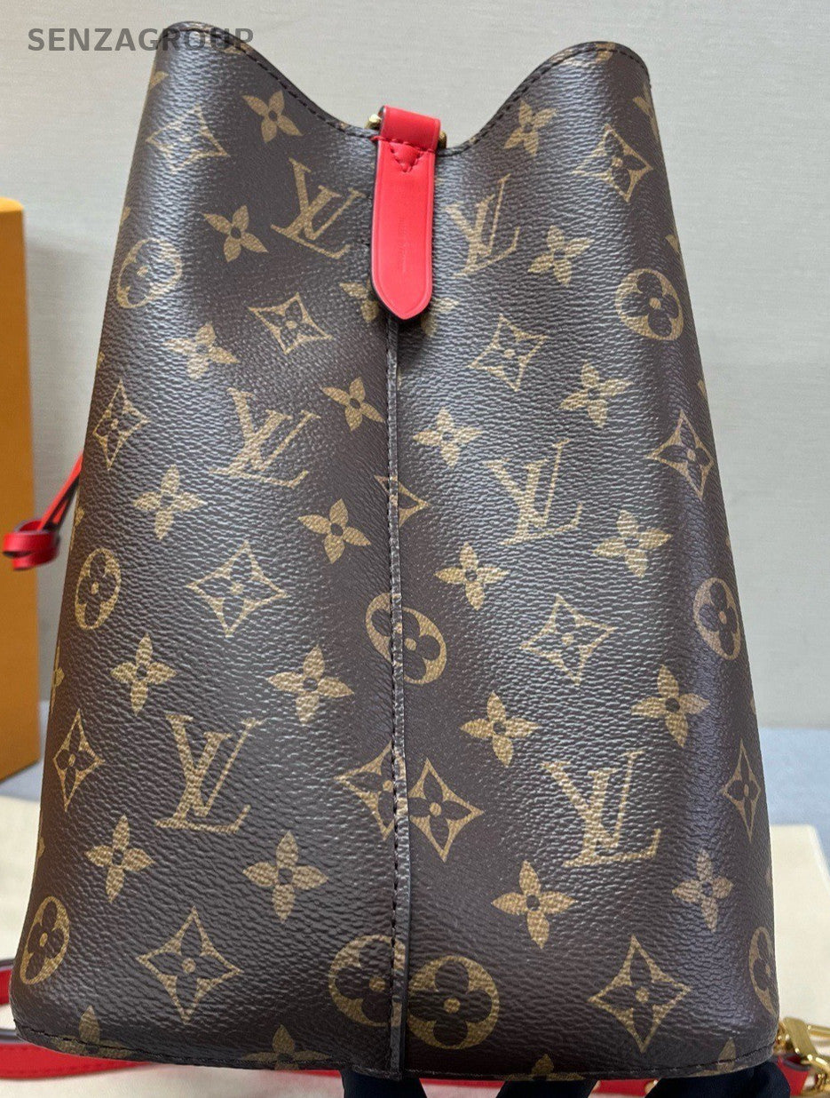 Louis Vuitton Monogram Bucket Shoulder Bag Crossbody Brown Red Women Classic
