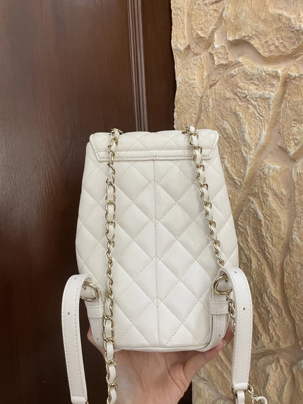 Chanel Small Caviar Leather Backpack White Gold For Women