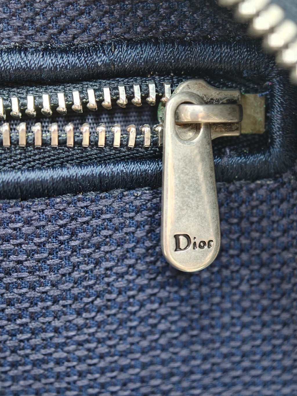 Christian Dior Travel Vanity Case Canvas Top Handle Bag Blue Silver Women