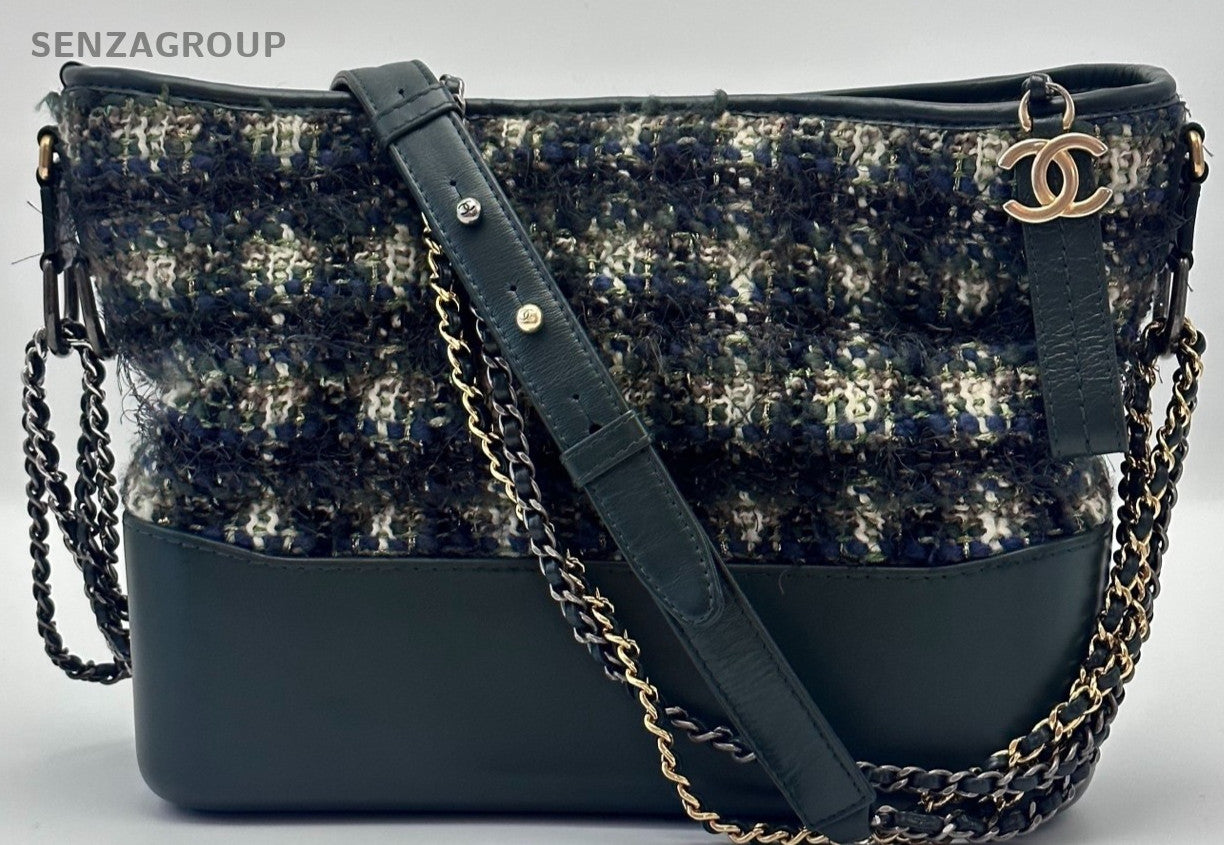 Chanel Gabrielle Lambskin MM Chain Shoulder Bag Crossbody Black Gold Women