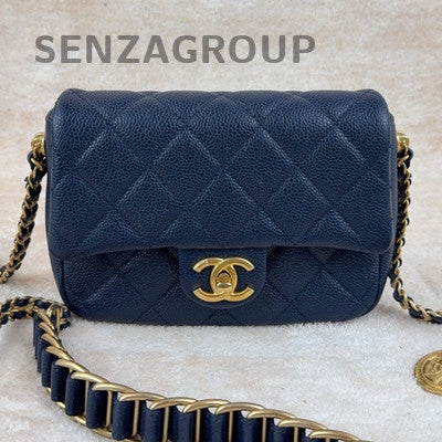 Chanel Blue Quilted Gold Coin Chain Shoulder Crossbody Bag Classic
