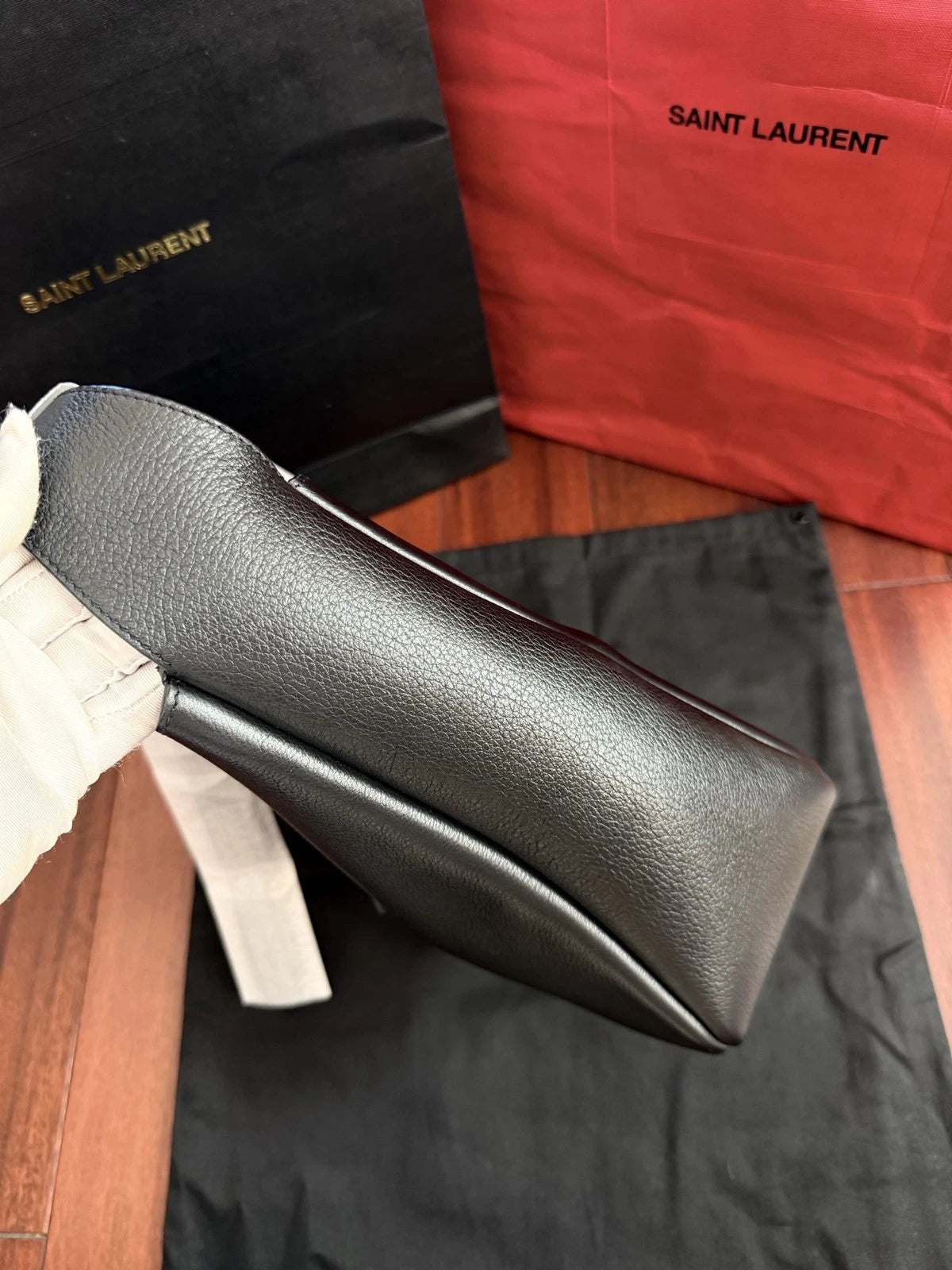 Saint Laurent Hobo PM Shoulder Bag Black Gold Used Women Classic Fashion