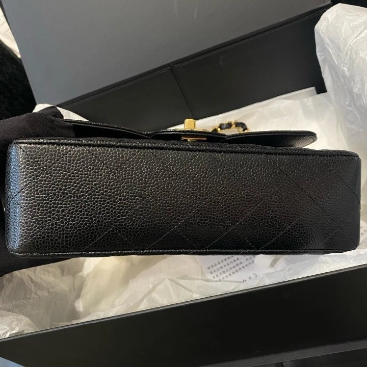 Chanel Classic Flap PM Calfskin Shoulder Crossbody Bag Black Gold Women D