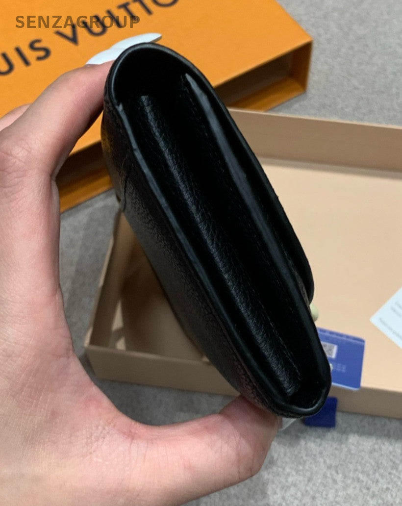 Louis Vuitton Long Wallet All Leather Logo Black Gold