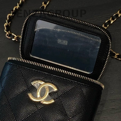 Chanel 25C Black Gold Mini Box Quilted Leather Chain Crossbody Bag