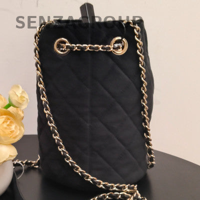 Chanel Quilted Bucket Chain Shoulder Crossbody Bag Black Gold Classic Women
