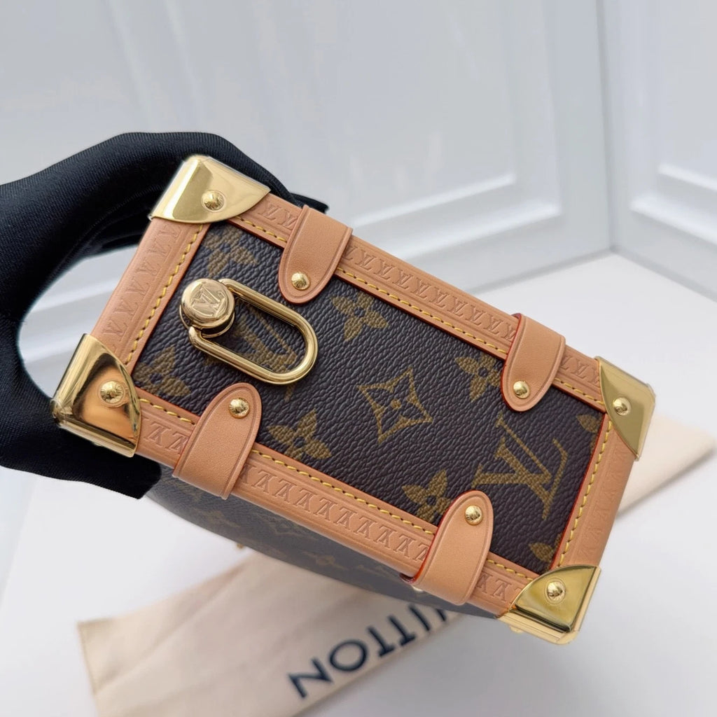 Louis Vuitton Side Trunk MM Monogram Top Handle Shoulder Bag Brown Gold Women