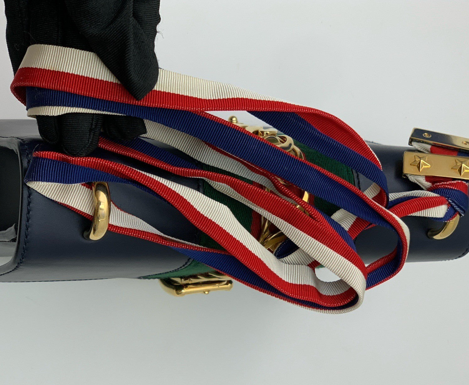 Gucci Sylvie Shoulder Bag Navy Gold Used Women Classic