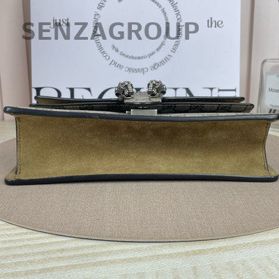 Gucci Dionysus Small Suede GG Supreme Brown Silver Chain Shoulder Bag Women