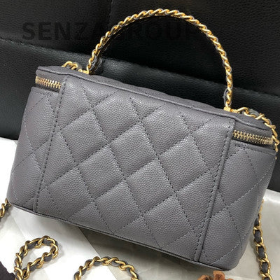 Chanel Classic Gray Gold Quilted Long Box Chain Shoulder Crossbody Bag