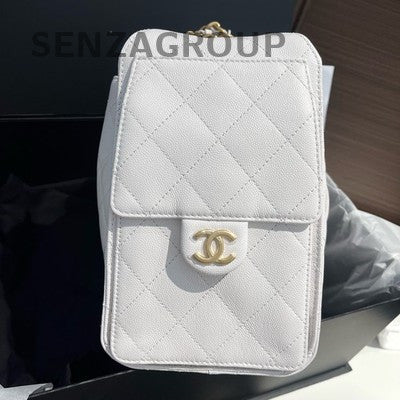 Chanel Classic Small White Caviar Leather Chain Shoulder Bag