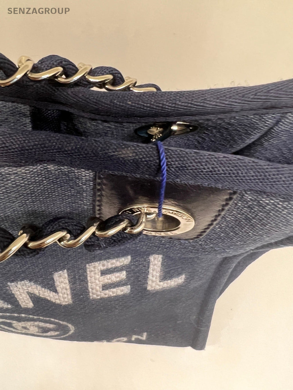 CHANEL Tote Denim Chain Shoulder Handbag Canvas Blue Women