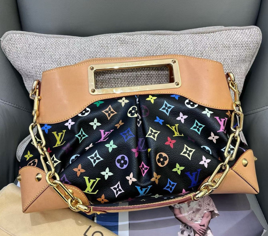 Louis Vuitton Judy MM Monogram Chain Shoulder Bag Black Multicolor Women Classic