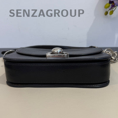 Prada Black Leather Chain Shoulder Bag Silver Hardware Classic Women