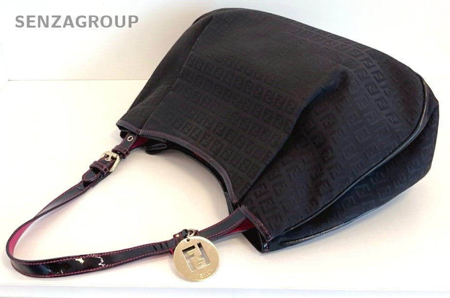 Fendi Monogram Canvas tote Top Handle Shoudler bag Black Women