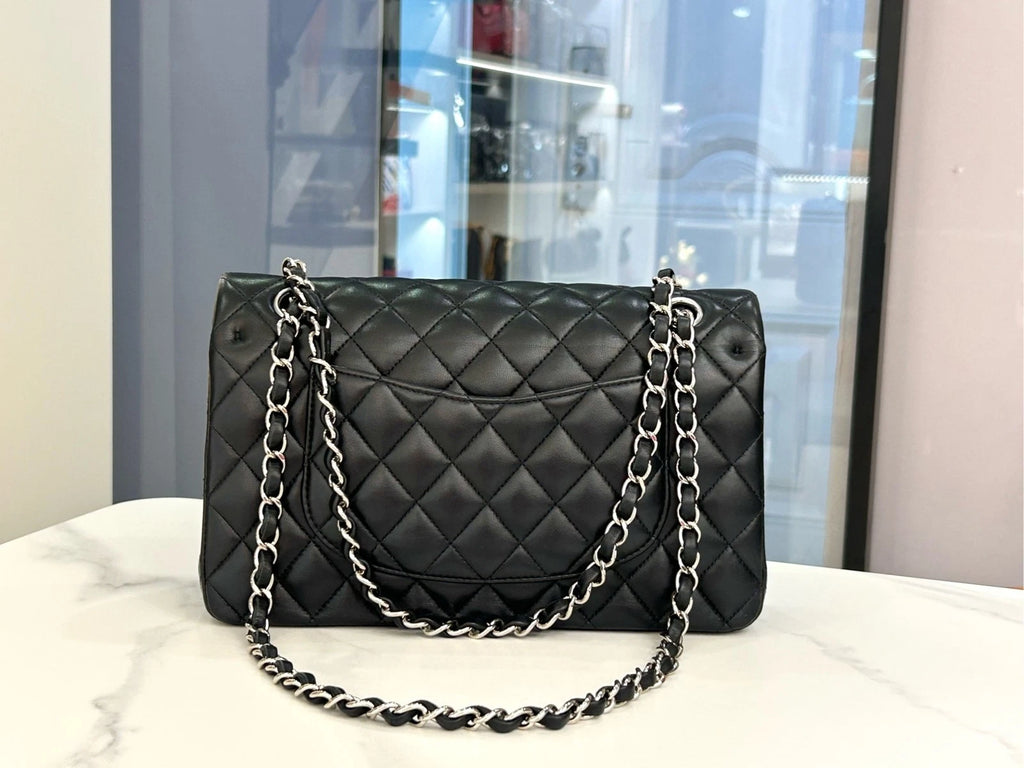 CHANEL CF Black Silver Medium Lambskin Shoulder Bag Women