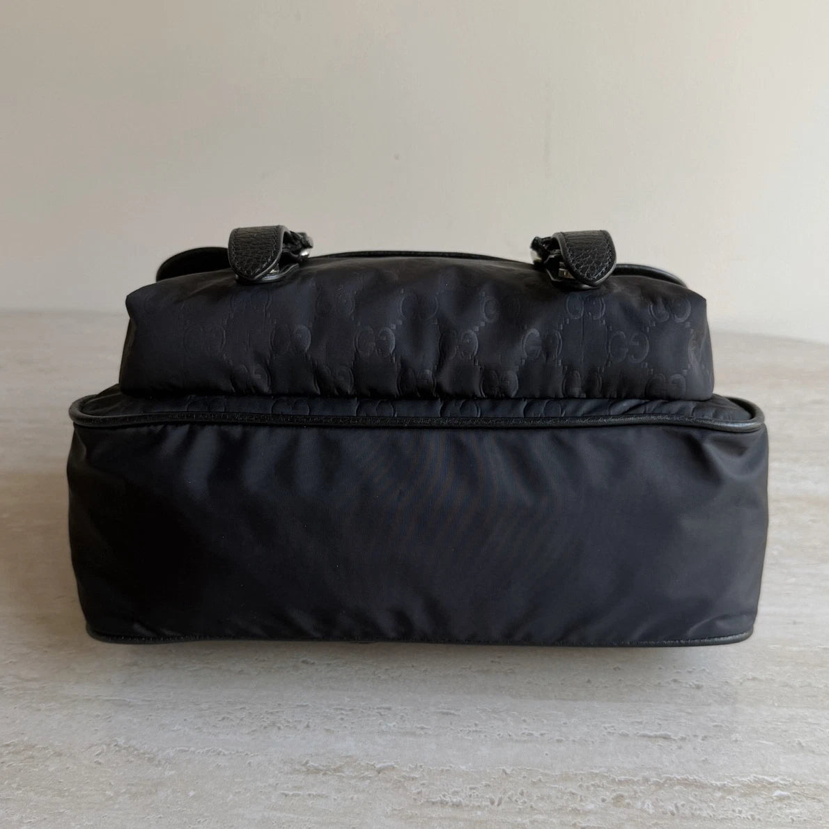 Gucci Monogram Nylon Black Messenger Shoulder Bag Crossbody Silver Hardware