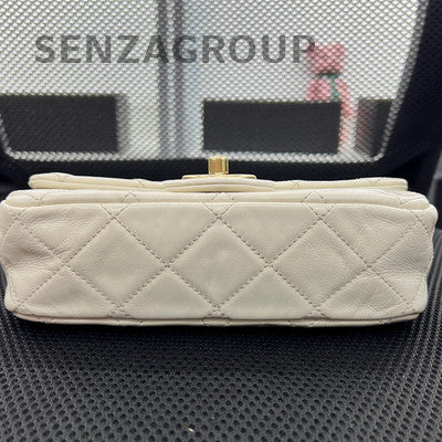 Chanel Classic Flap Mini Square Bag White Gold Chain Shoulder Crossbody