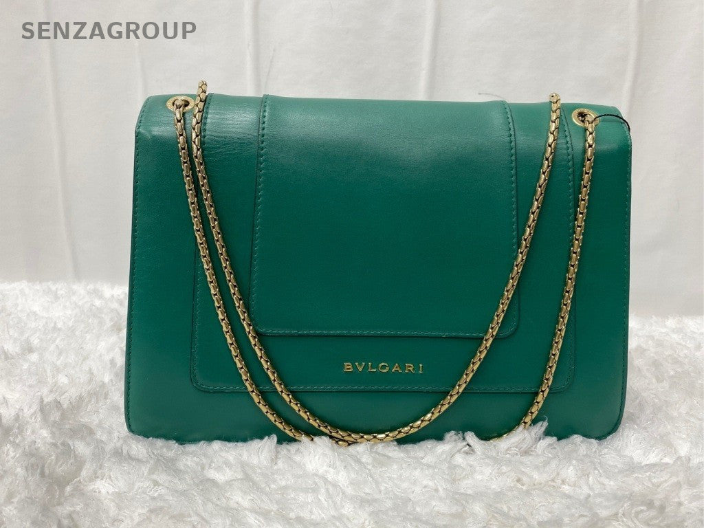 Bvlgari Serpenti Chain Shoulder Bag Crossbody Green Gold Women Classic Fashion
