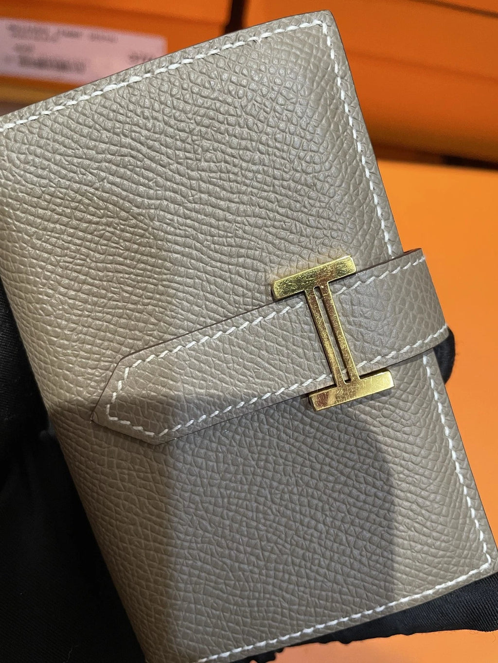 Authentic Hermes Wallet Epsom Clutch Grey Gold Hardware