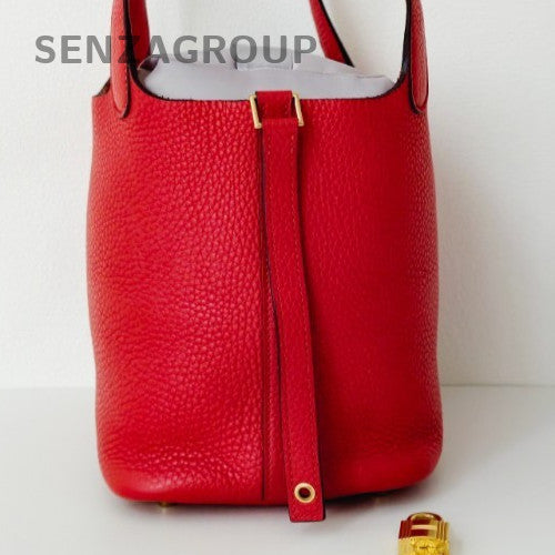 Hermes Picotin Lock Gold Hardware Tote Bag Red Used Women Classic