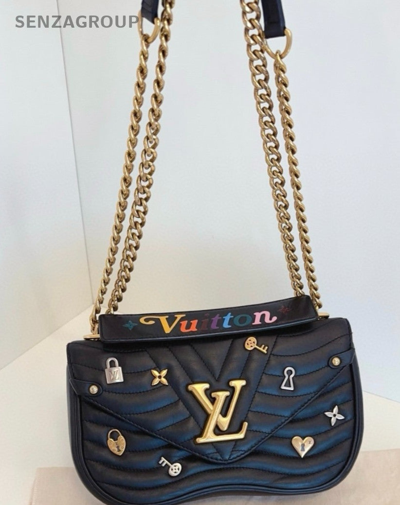 Louis Vuitton New Wave MM Chain Shouldre Crossbody Bag Women Black Gold