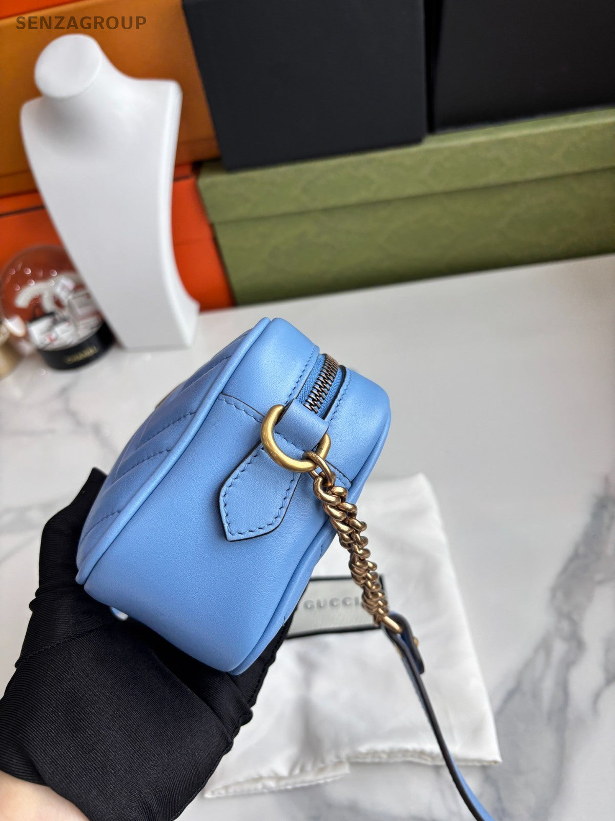 GUCCI Marmont GG Light Blue Camera bag Shoulder Crossbody