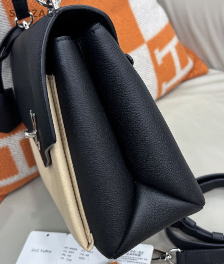 Louis Vuitton My Lockme Calfskin Top Handle Bag Black Beige Women Classic