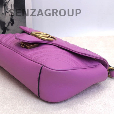 Gucci GG Marmont Purple Leather Chain Shoulder Bag Gold Hardware