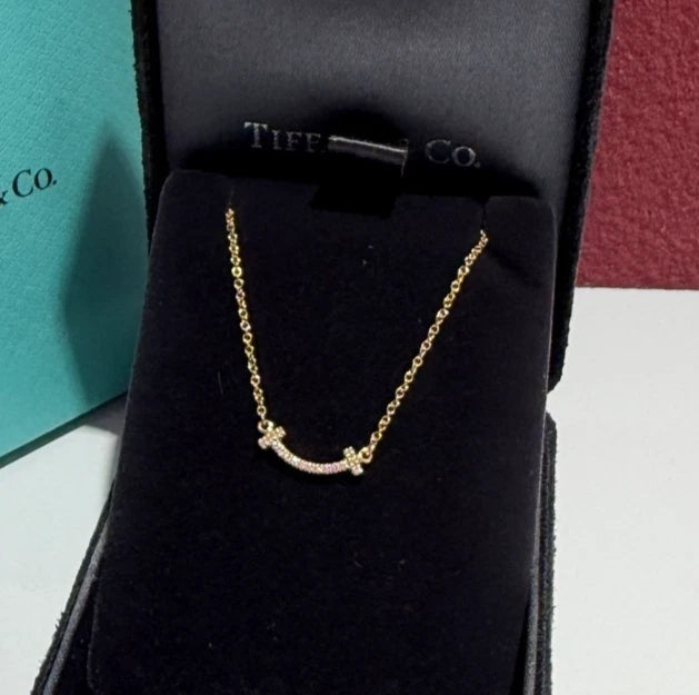 Tiffany &amp; Co. Tiffany T Smile Mini Diamond Necklace 18K Pink Rose Gold