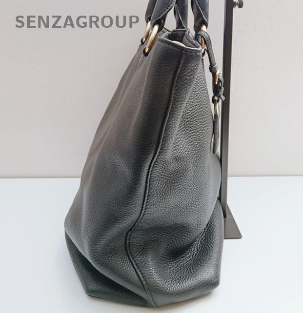 Prada Calfskin 2Way Handbag Crossbody Black Gold Used Women Classic Fashion