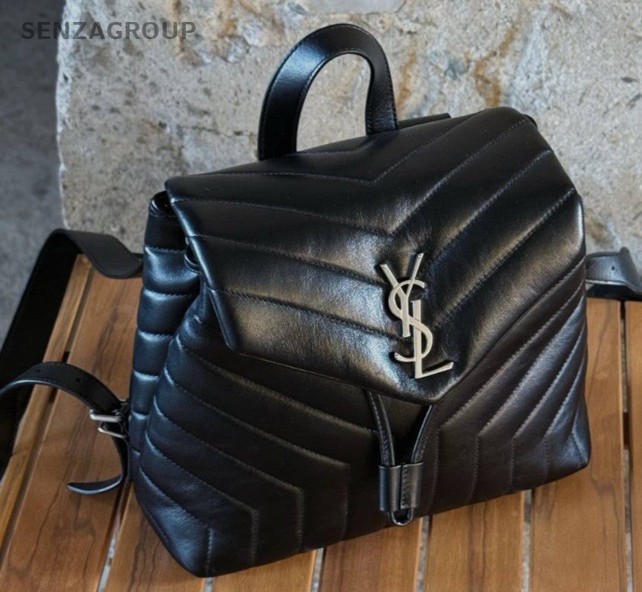 YSL Saint Laurent LouLou Backpack PM Top Handle Shoulder bag Black Women