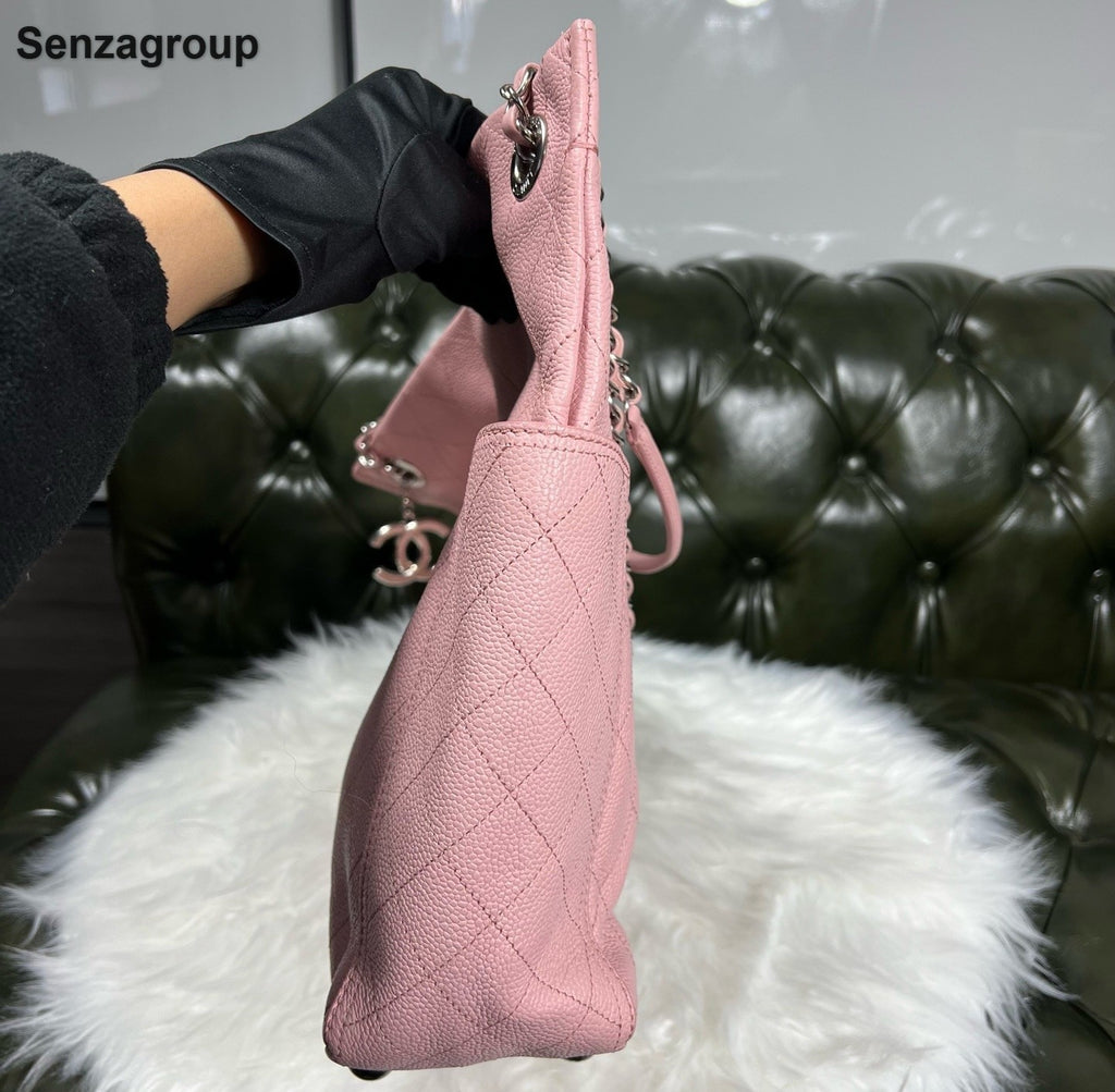 Chanel Tote Chain Shoulder Bag Pink Silver Used Women Classic Fashion