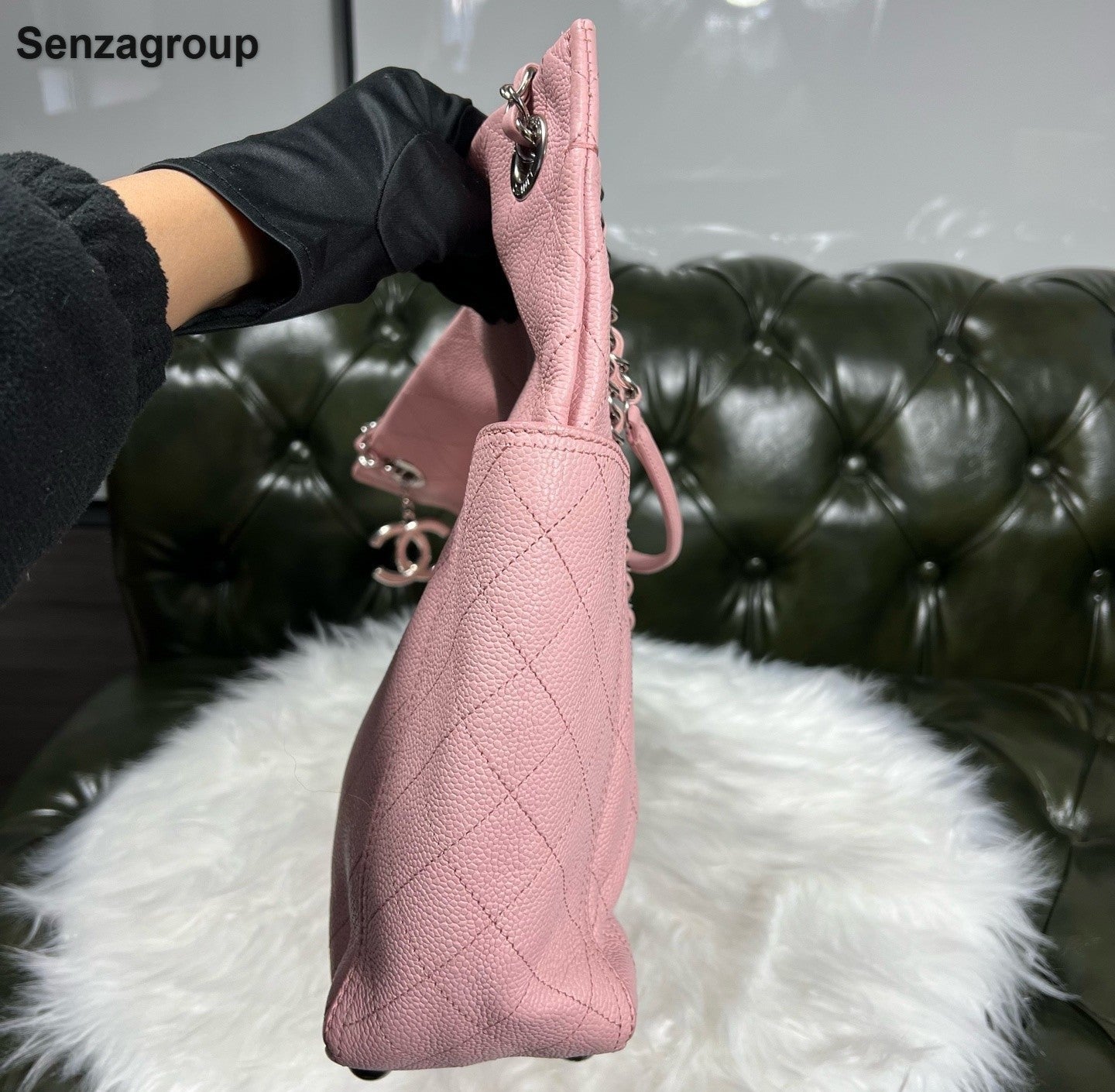 Chanel Tote Chain Shoulder Bag Pink Silver Used Women Classic Fashion