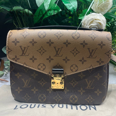 Louis Vuitton Monogram Canvas Pochette Metis Crossbody Bag Brown Gold